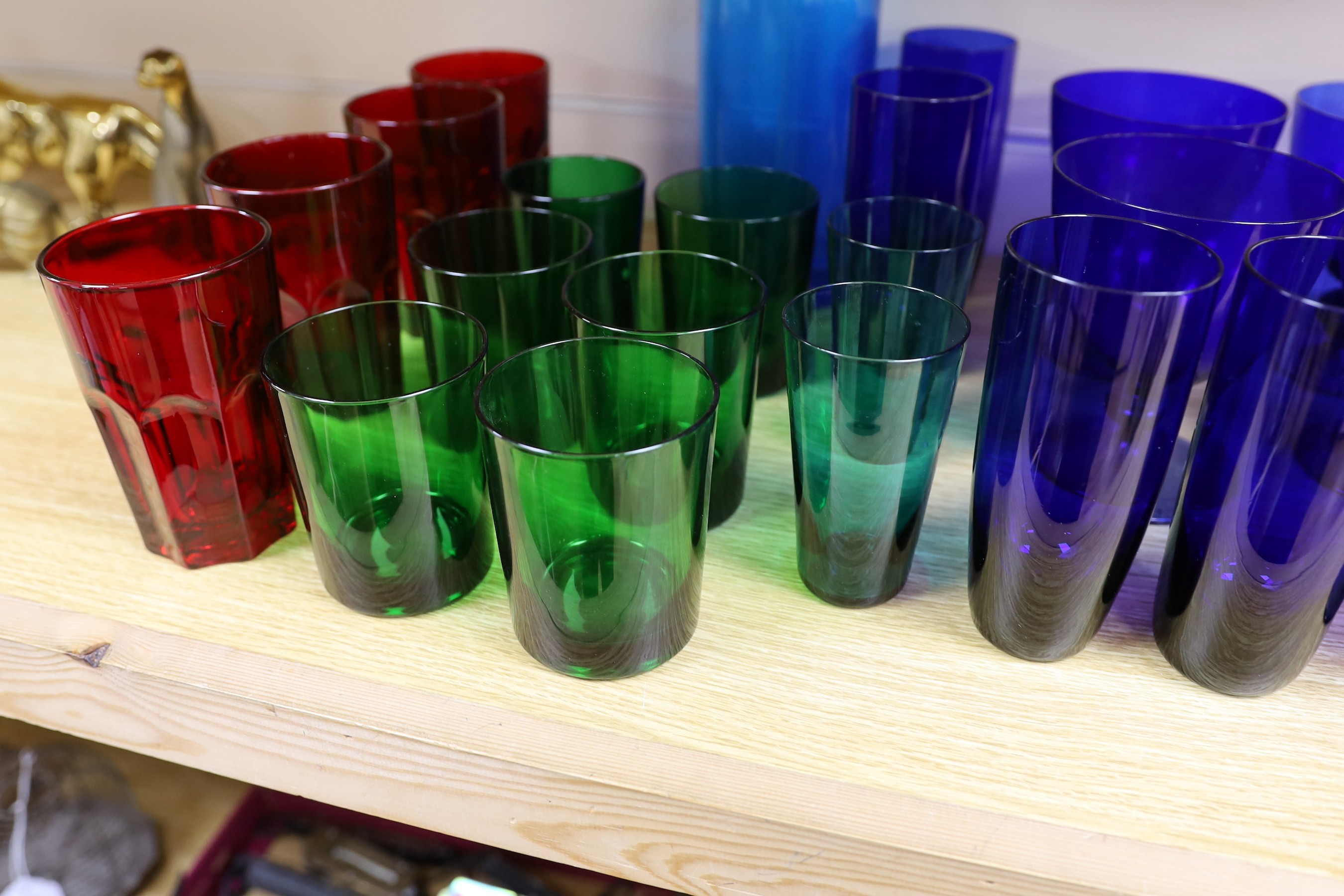 A mixed selection coloured glass wares